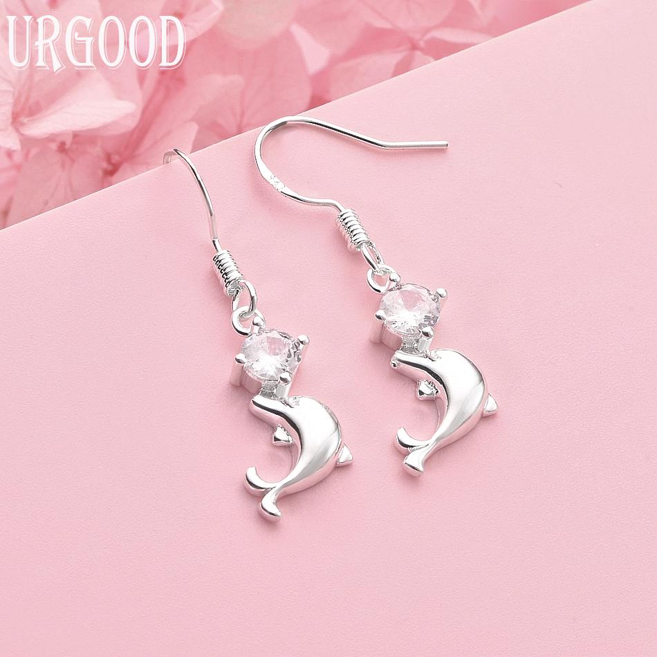 

Свадебные украшения из стерлингового серебра 925 пробы, модные серьги-дельфины с цирконом AAA 4.00*1.20cm