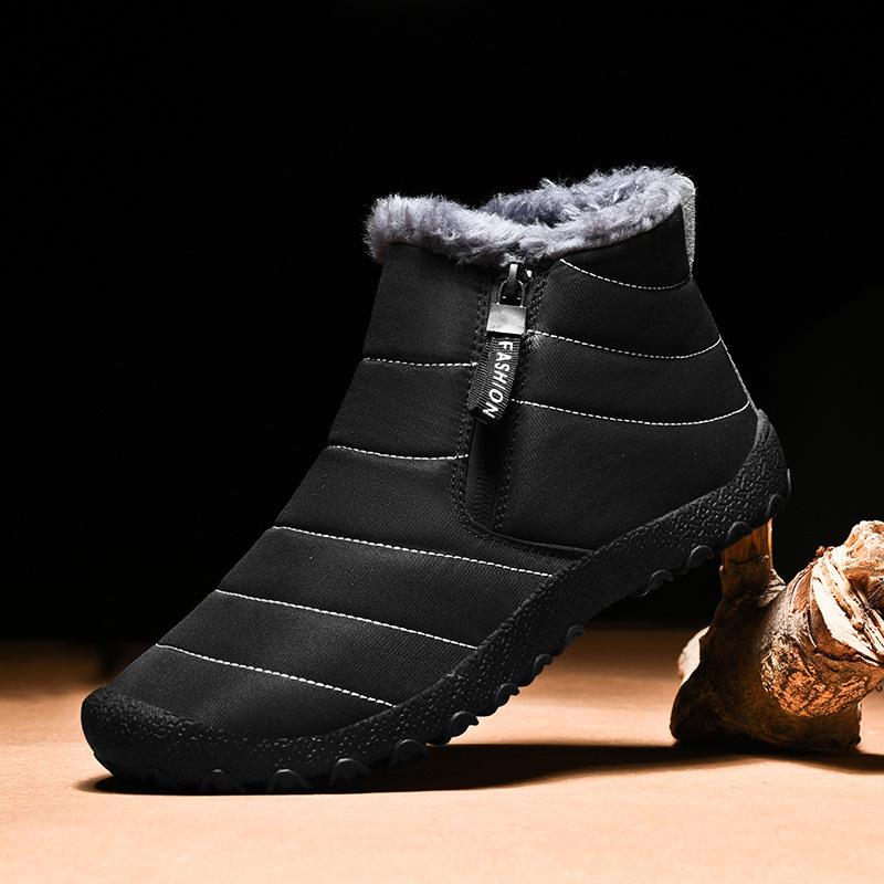 Winter large size velvet warm cotton shoes zipper snow cotton boots outdoor hiking waterproof snow boots men's shoes