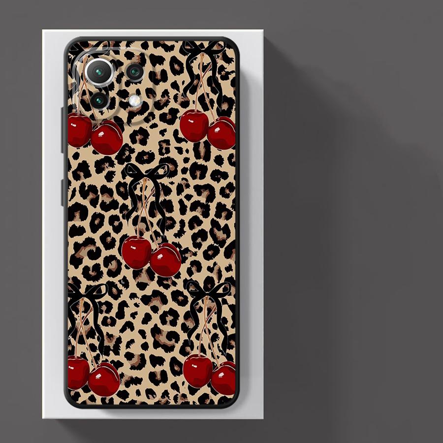 Funda Phone Cover Case for Xiaomi Poco F8 C61 C75 C50 F1 F3 M5 X3 X4 X5 X7 Pro C71 M3 M4 M7 Pro Leopard Cherry