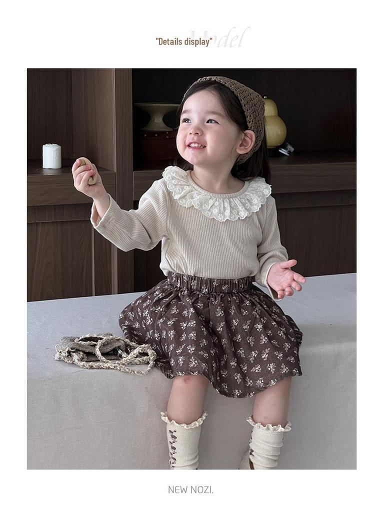 2025 Autumn Floral Doll Shirt & Skirt Set for Girls