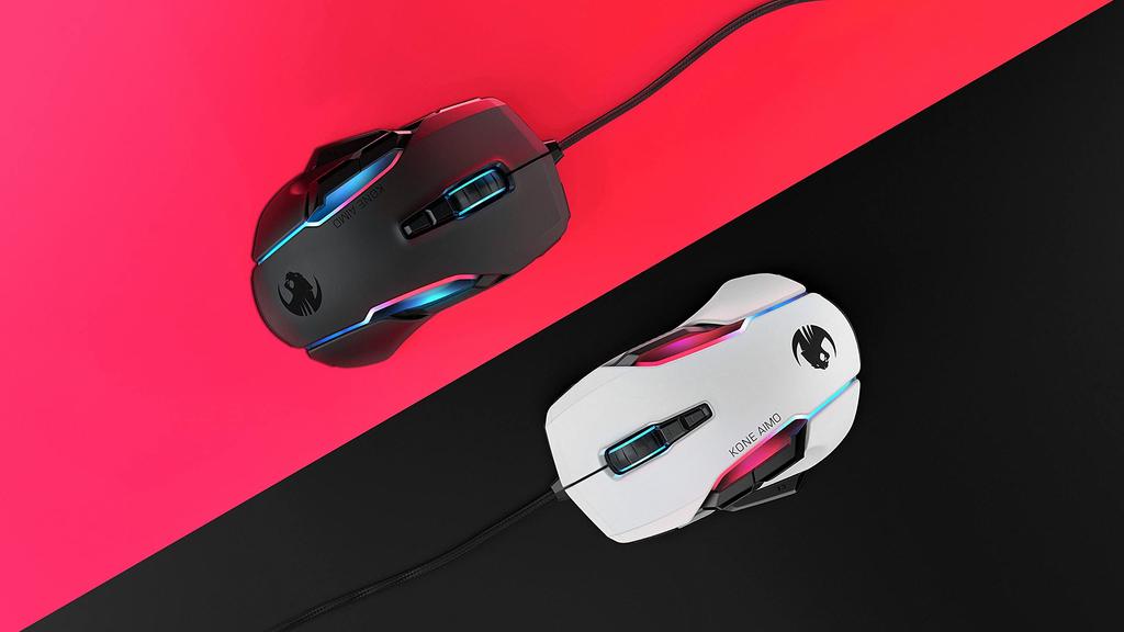 ROCCAT Kone AIMO Remastered Kabelgebundene Gaming MMO Maus für Windows 7 oder neuer, Japanisch, Geflochtenes Kabel, Weiß, Optisch, 16K, Mehrere Tasten, 130g, RGB, [Offiziell