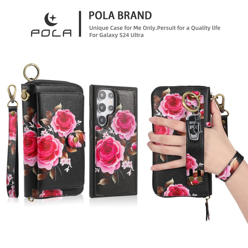 Pola Flower Style Multifunctional Mobile Phone Leather Case Solution Brand New and Suitable for Galaxy S24-S24+ S24 Ultra Galaxy S25-S25+ S25 Ultra