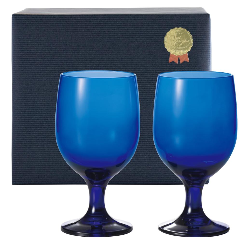 Dolce duo Pair of Water Glasses Blue Made in Dishwasher (Stylish Goblets) (Gift Wrapped) Japan, Safe, 340ml, DAM-366