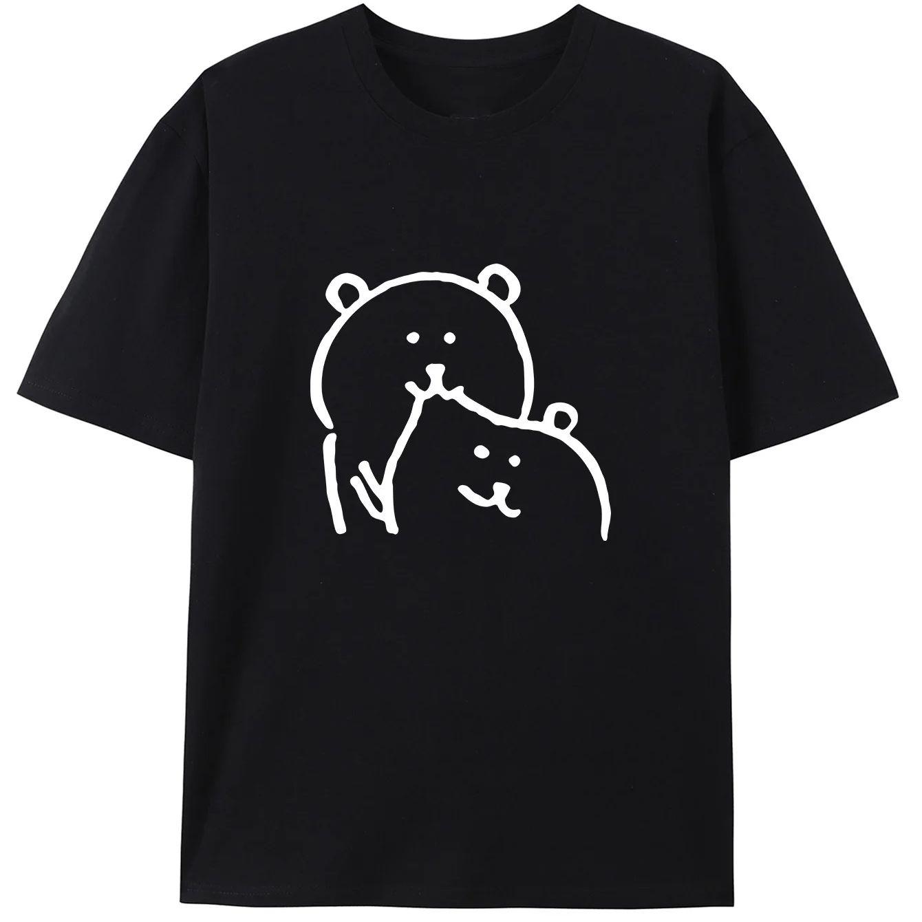 

Self-Deprecating Bear Korean Casual Short Sleeve T-Shirt - Bright Red with Cartoon Bear Hug Pattern Fabric Beachwea aesthetic... S