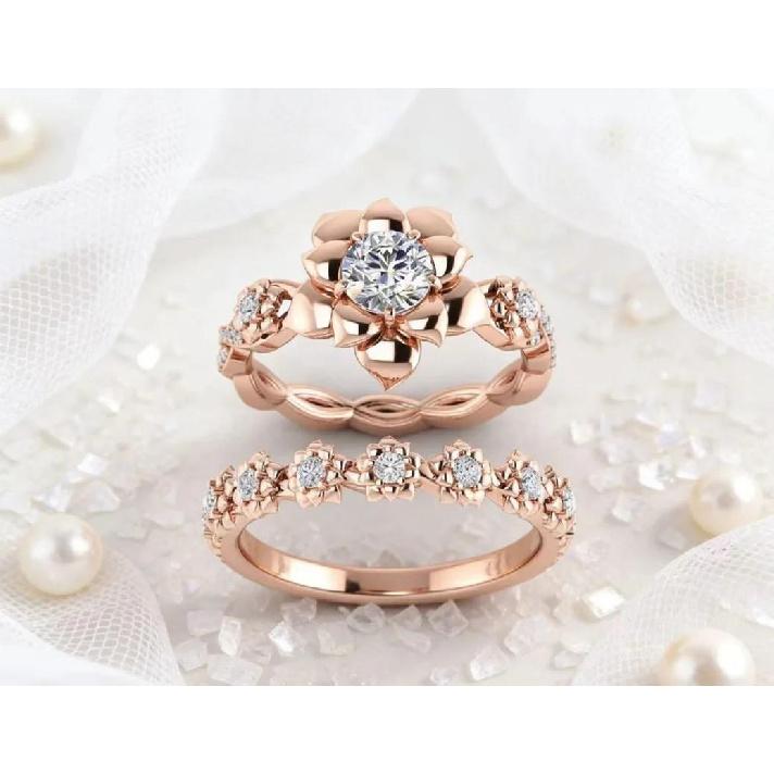 New European and American Style Couple Rings Gold-Plated Flower Ring Sets Wholesale