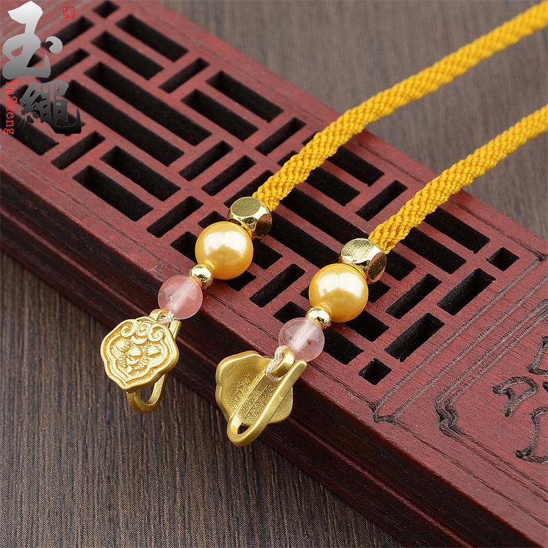 Adjustable Handmade Cloisonné Pendant Necklace with Double-Ear Gold Lock
