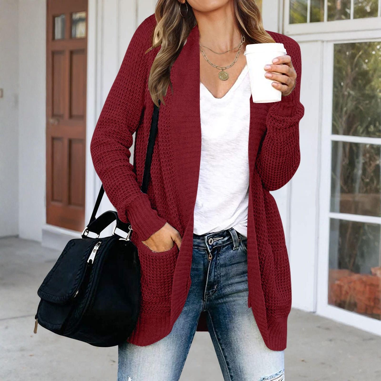 

Women s Solid-color Fashionable Long-sleeved Top Coat XL винный