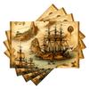 Di 4 Tovagliette con Tema Nave Pirata - Design Nautico Monofacciale, Realizzate in Poliestere Resistente, Lavare a Mano, Tappetini Decorativi Rettangolari per