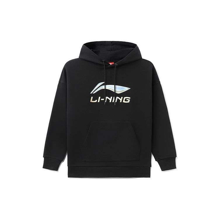 Li Ning X Kong Shan Ji Collaboration Mechanical Torch Hand Print Loose Hoodie Men Hoodies Black AWDRF57-1