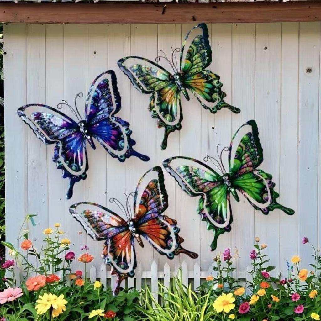 Set of 4 Metal Butterfly Wall Art Decorations Indoor Outdoor Wall Mounted Sculptures for Home Garden Patio Living Room