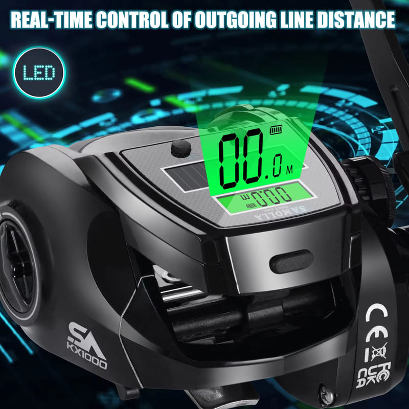 Digital Display Electronic Fishing Reel Waterproof Bait Fishing Reel Suitable for Deep Sea Ice Fishing Catfish Solar Power + USB Charging Metal Base