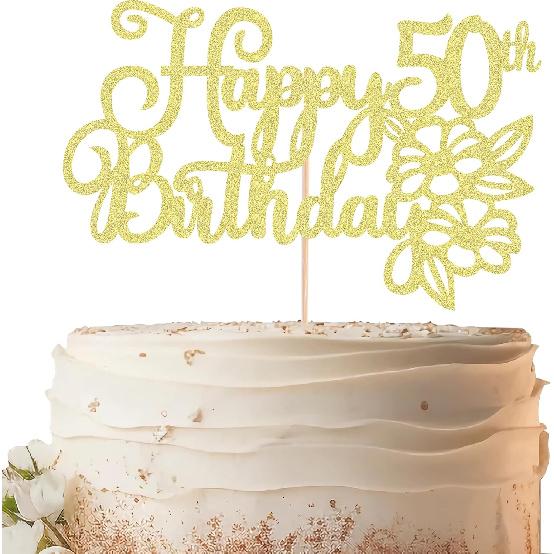 Happy 50th Birthday Cake Topper - Rose Gold Glitter 50th Birthday Cake Decorating Supplies for Women, Cheers to 50 Years Decor for 50 Anniversary