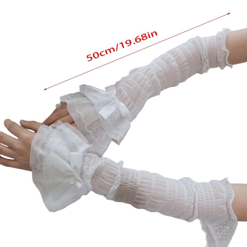 Elegant Bows Arm Sleeves Women Lace Fingerless Gloves Cosplay Costume Accessories for Women and Girls