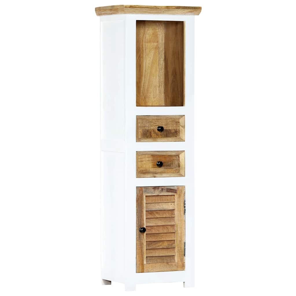 Highboard White and Brown 40x30x128 Cm Solid Mango Wood