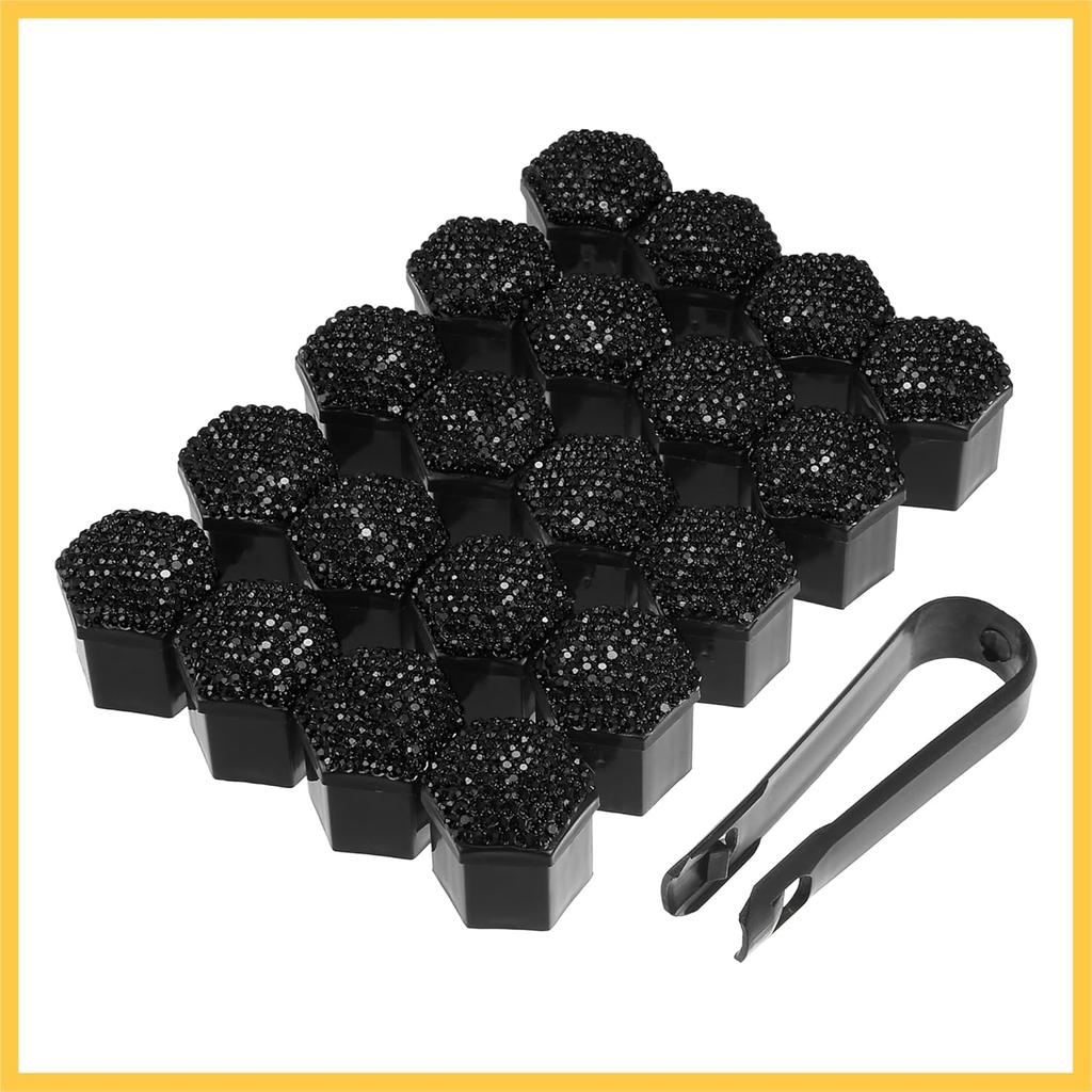 20pcs Wheel Lug Nut Cap Covers 21mm Bling Faux Crystal Wheel Bolt Cap Cover Universal Wheel Lug Nut Cap Hex Protector Black Auto Replacement Parts