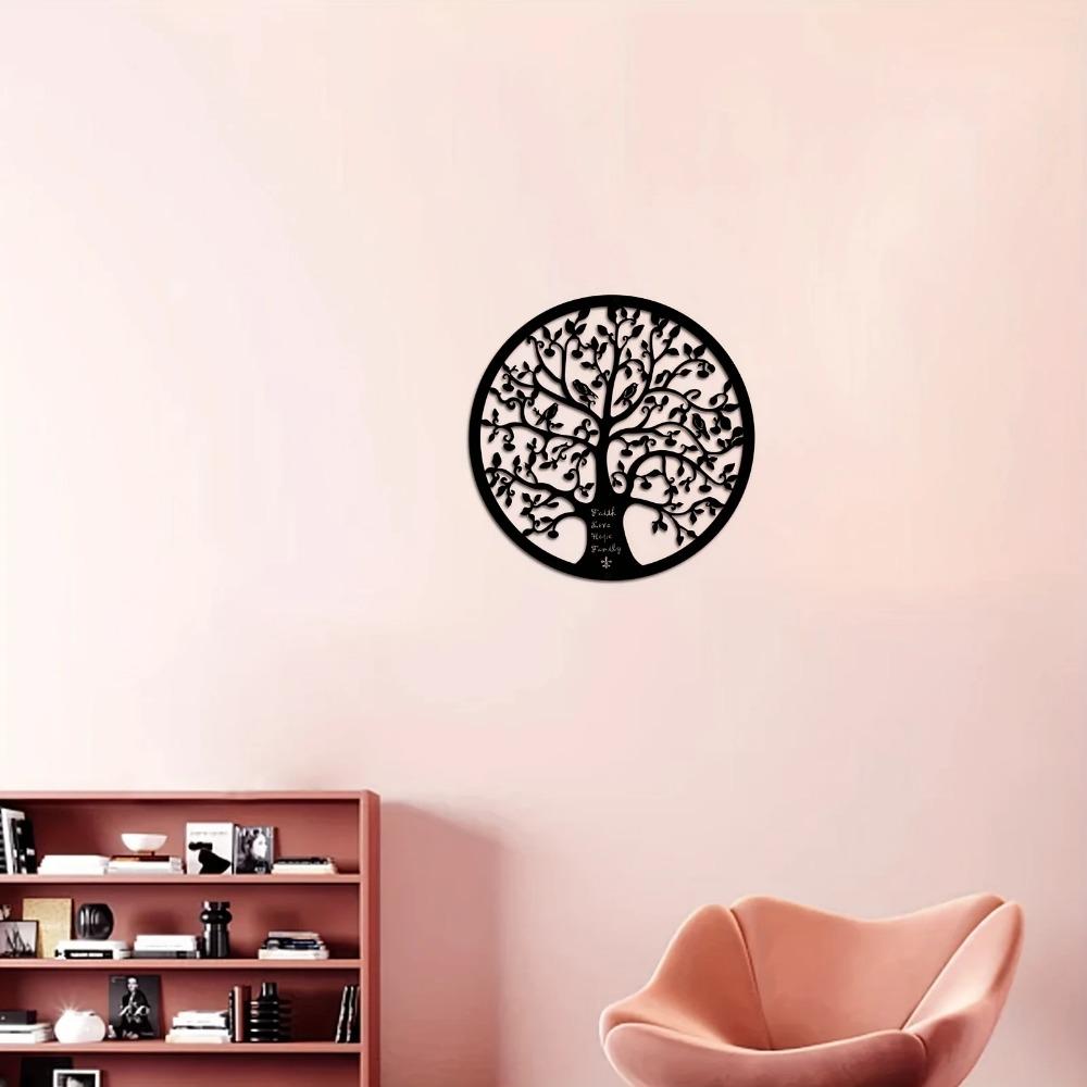 1-Piece Modern Tree of Life Metal Wall Decor - Black Line Sculpture for Home and Office | Stylish Metal Wall Hanging