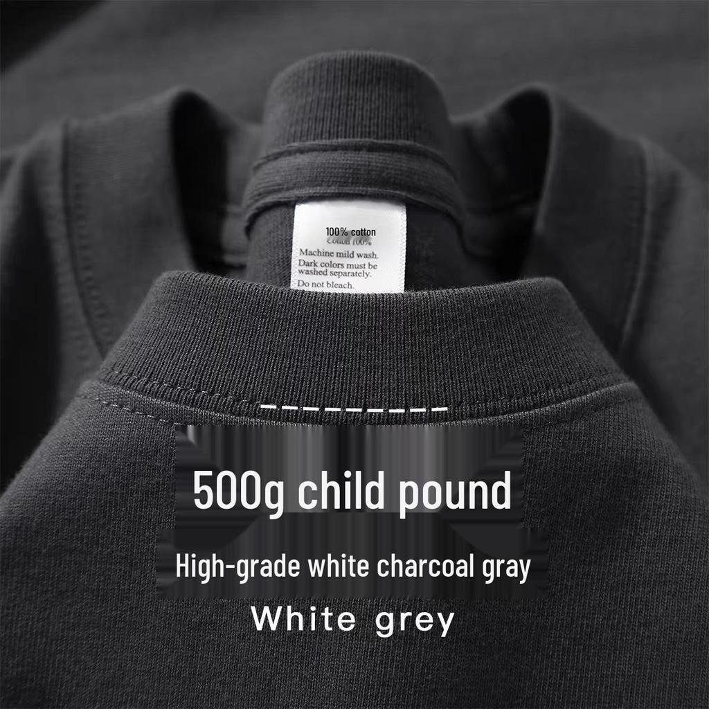 Unisex 500g Heavyweight Pure Cotton Gray-Green Short-Sleeve T-Shirt
