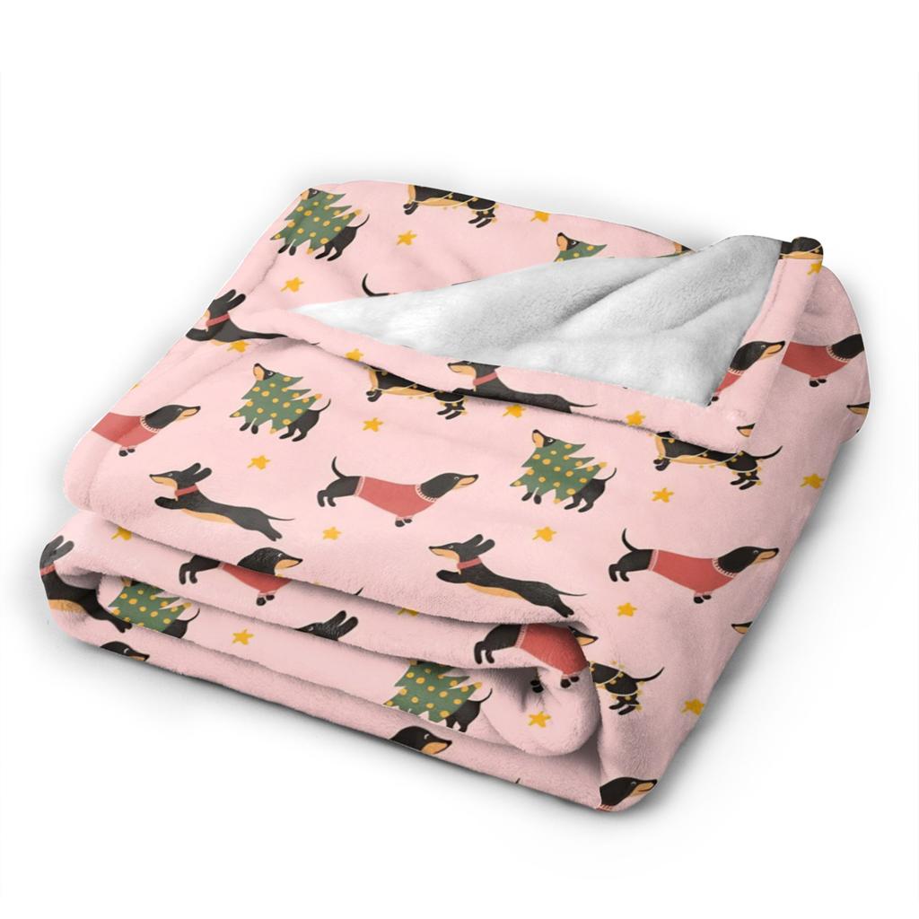 Dachshund Christmas Blanket Dogs Animal  Wool Throw Blanket Home Couch Printed Soft Warm Bedsprea