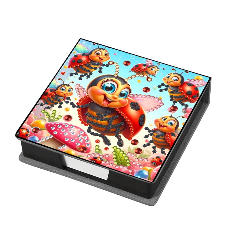 Leather Animals Gem Painting Memo Pad Holder Mosaic Kit Pattern Diamond Art Note Box with 160 Sheets of Paper for DIY Art Craft
