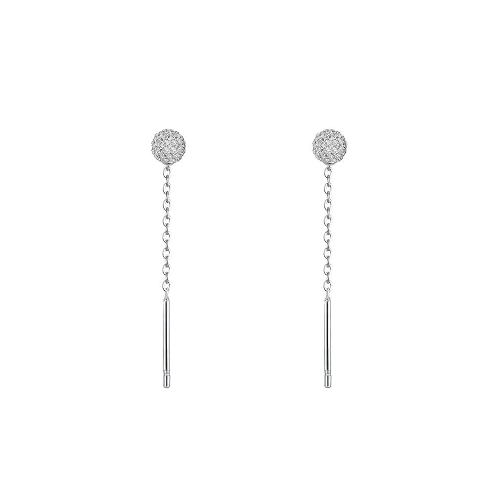 

S999 Sterling Silver Geometric Zircon Tassel Earrings for Women Light Luxury Simple Temperament Ear Accessories