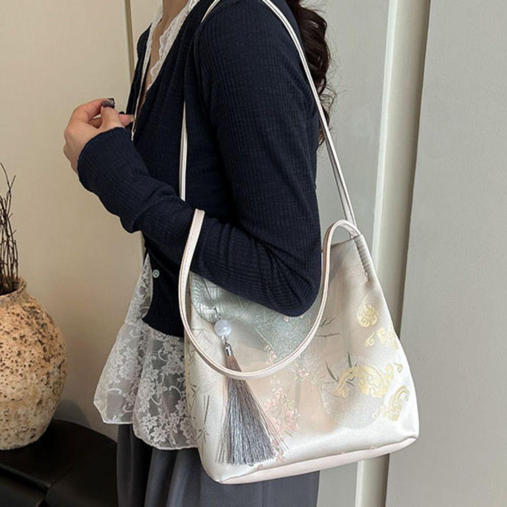 Exquisite Chinese Style Shoulder Bag Elegant Hanfu Printing Handbag Embroidery Tote Bag  Wedding