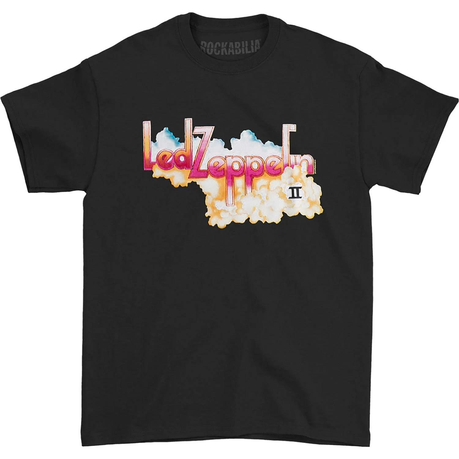 Men s Led Zeppelin II Logo With Clouds Slim Fit T-shirt Small Black XXL