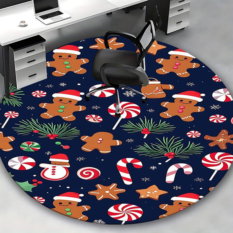 1pc Christmas Gingerbread Man Candy Cane Snowflake Chair Mat - Anime Cartoon Design, Non-Slip Carpet for Office Chair, Home Decor, Living Room, Bedroo