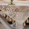 Bohemian Chic Crochet Lace Tablecloth, Farmhouse Style Vintage Hollow-Out Design Beige/Brown, Perfect for Kitchen Dining, Buffet Table, Holiday Dinner