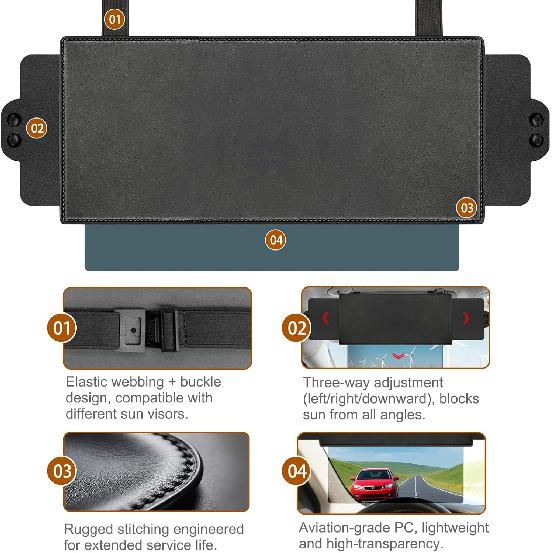 Sun Visor Extender For Car, Visor Extender Sun Blocker, Sun Visor Extension With Anti-Glare Lens Blocks UV & Sunlight, Adjustable Car Sun Visor For