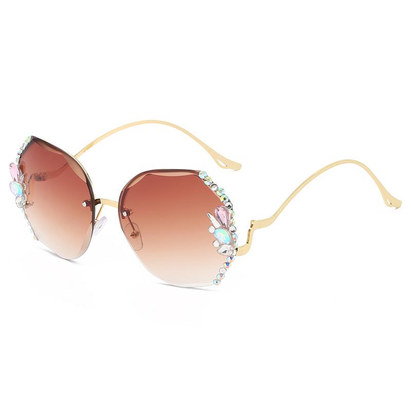 Fashionable Diamond-inlaid Frameless Edge Cut Sunglasses for Women's Trendy UV Slimming Sunglasses
