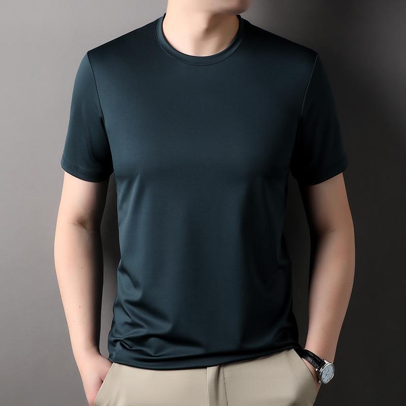 Polo Silkworm Ice Silk Short-Sleeved T-Shirt Round Neck Breathable Cool Thin Inner Half-Sleeved Trendy Men'S Bottoming Shirt