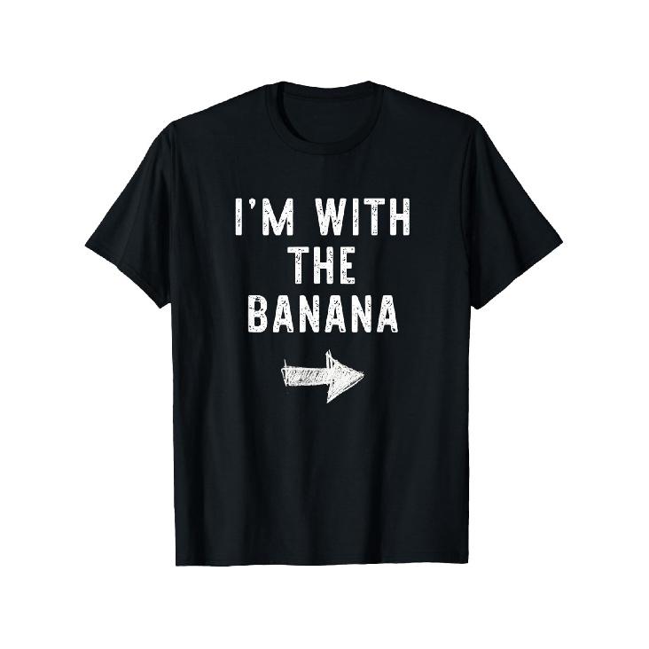 Funny Matching Couple T-Shirt for -  I m with The Banana  Banana Costume Couple Outfits, Heavyweight 180gsm Cotton Tee, S-XXXL Sizes for Halloween S чёрный