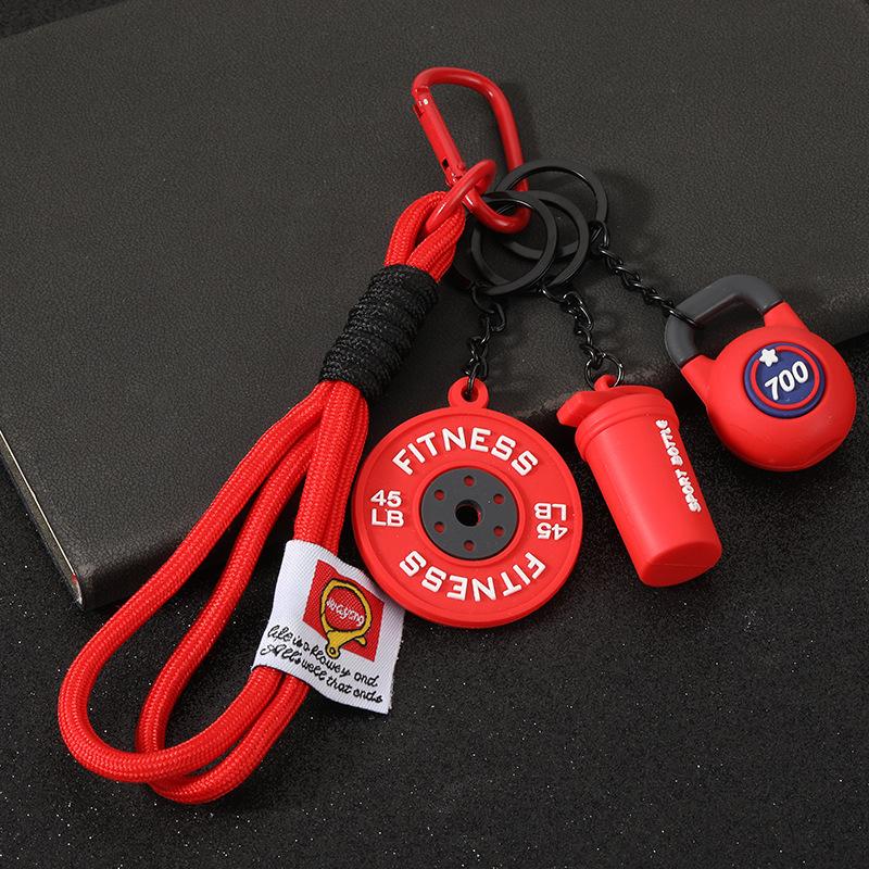 Gym Keychain Set Dumbbell Water Bottle Kettlebell Charm Keyring With Braided Rope For Workout Enthusiasts Bag Accessory