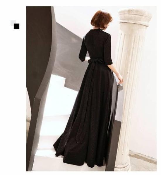 Long Party Short Formal Solid Size M [karim] Dress, Black, Concert, Wedding, Dress, A-Line, Sleeves, Cool, Sparkly, Cache-Coeur, Dress, Long, Sleeved,