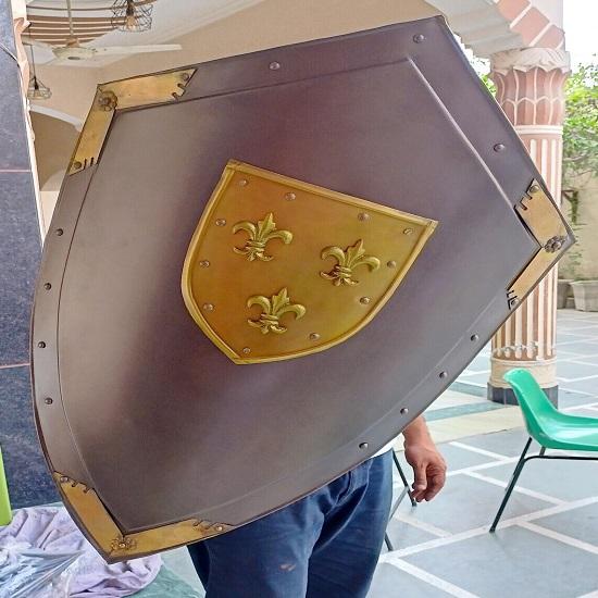 Halloween medeltida lövdesign Svart aluminiumsköld Shield Prop Replica