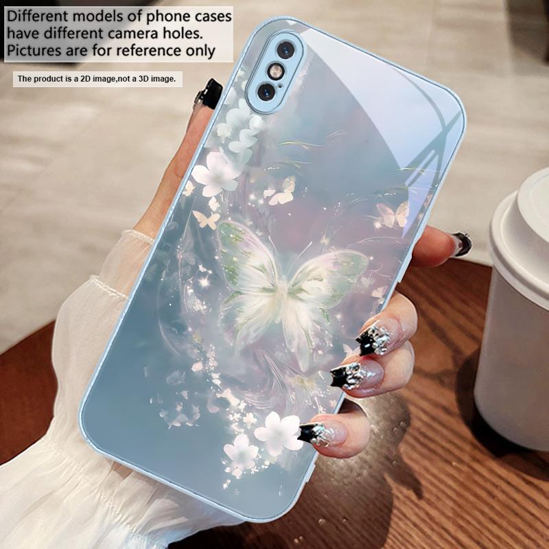 Fluture visător cu dungi Pentru iPhone 17 Air 16 E 15 14 13 Plus 12 mini 11 17 Pro Max XR Xs Max 16E 7 8 Carcasă de telefon din sticlă securizată