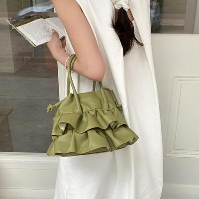 Fashion Women's Shoulder Bags New Cake Skirt Pleated Ruffle Edge Axillary Bag Korean Style PU Crossbody Bag Leisure Handheld Bag