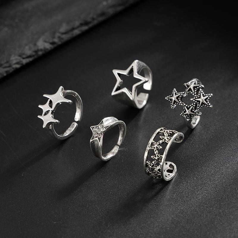 5Pcs/Set Creative Personalized Stars Open Rings For Men Goth Adjustable Knuckle Ring Jewelry