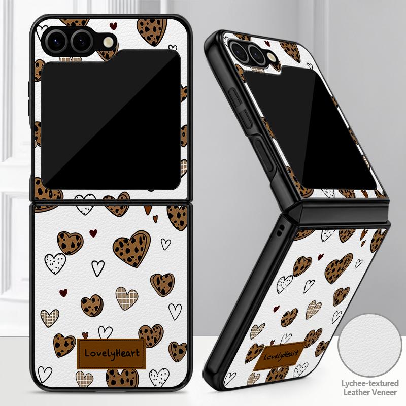 Colorful Leopard Love Heart Case For Samsung Z Flip 8 7 FE 6 5 4 Hybrid Leather Skin Hard PC Bumper Cover For Galaxy Z Flip8 Flip7 Flip6 Flip5