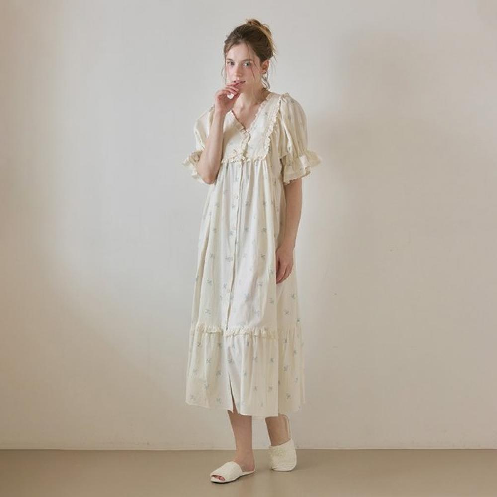 Lunaluz Women Demari Cotton Short SleeVe V Neck Dress Pajamas