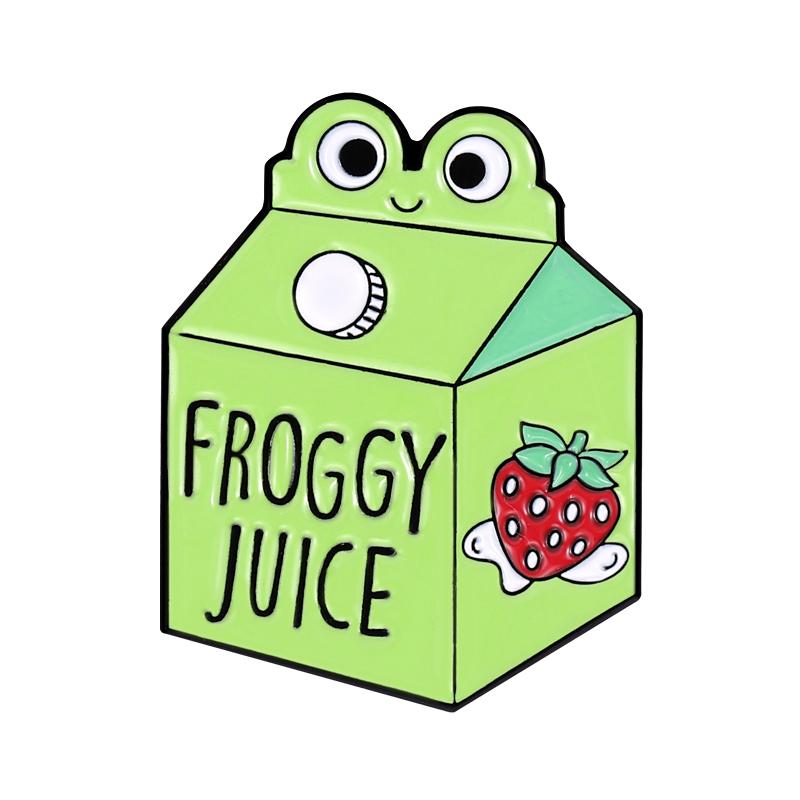 Froggy Enamel Pins Custom Cute Frog Coffee Mug Milk Juice Can Brooches Lapel Badges Animal Jewelry Gift for Kids Friends