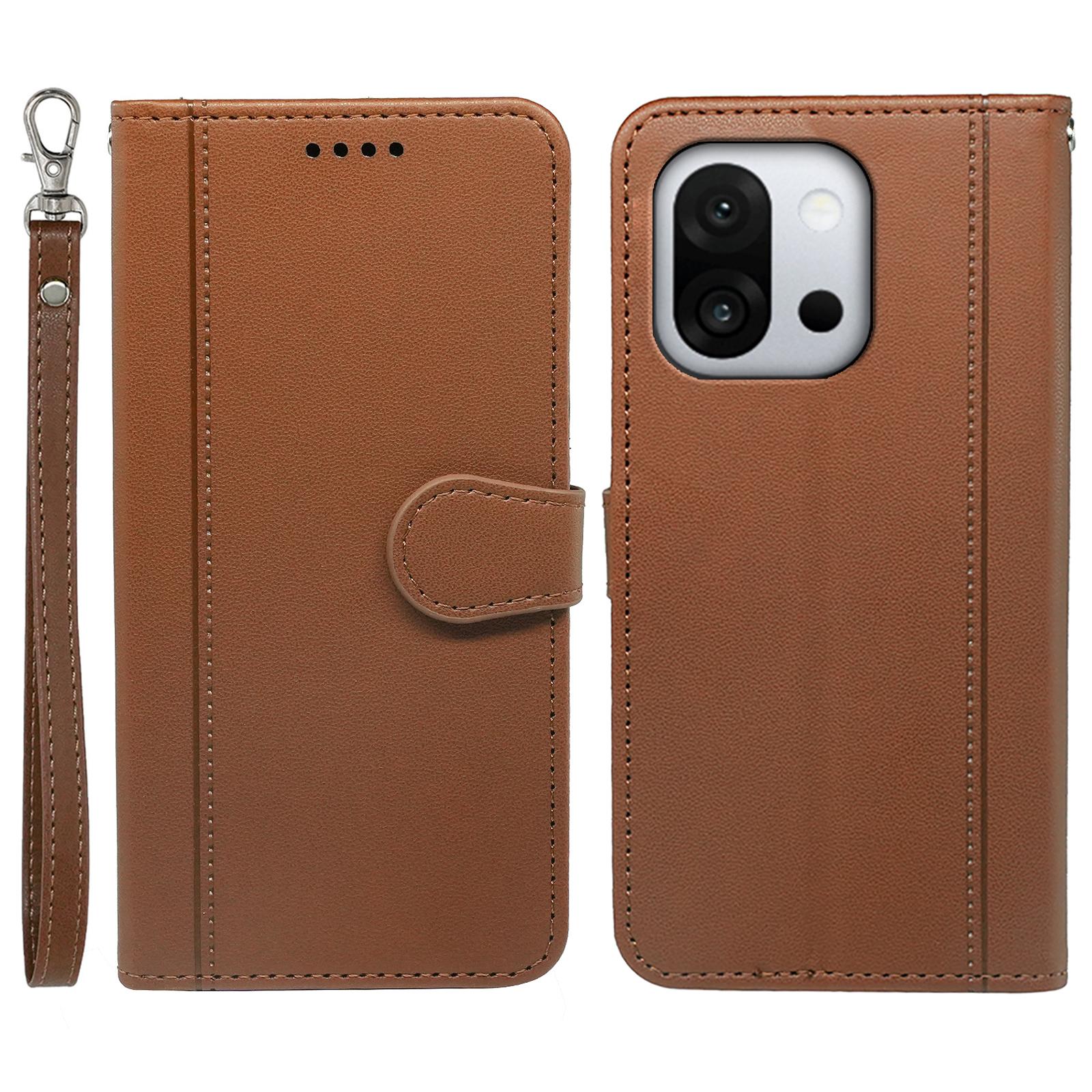 

For OnePlus 13T 5G Wallet Case Magnetic Snap Leather Phone Cover with Strap Brown