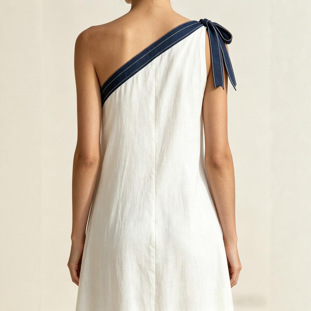 European and American new single shoulder straps linen long dress women's summer vacation style loose and thin dress
