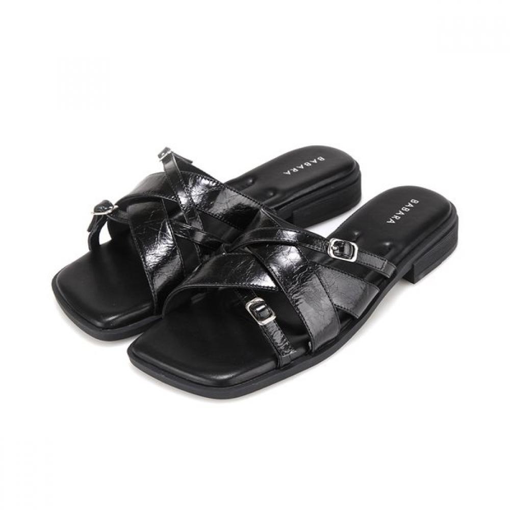 Barbara Cowhide Basic Daily Casual Mule Sandal 2cm Bbj340 225/01.black