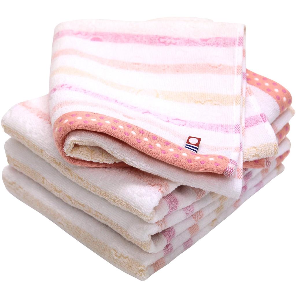 Imabari Towel Certified Face Towel Hiorie Border Jacquard Lyric Set of 4 Pink Made In Japan Imabari Brand Quick Dry Cotton Cotton 100%