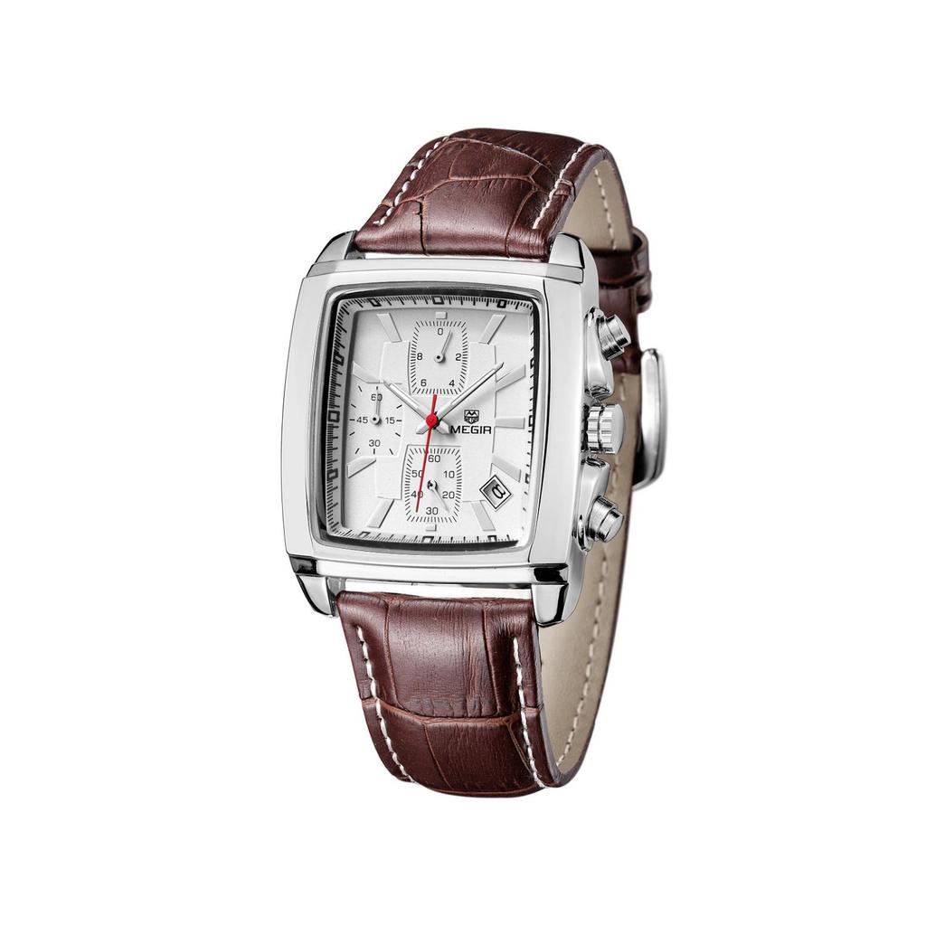 Megir 2028 Fashionable Retro Men's Chronograph Square Leather Watch