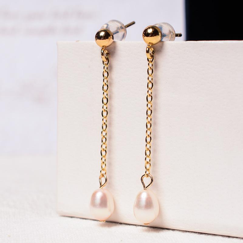 Personalized Versatile Natural Freshwater Pearl Stud Earrings S911 Silver Needle Simple Niche Design Short Fringed Water Drop Earrings