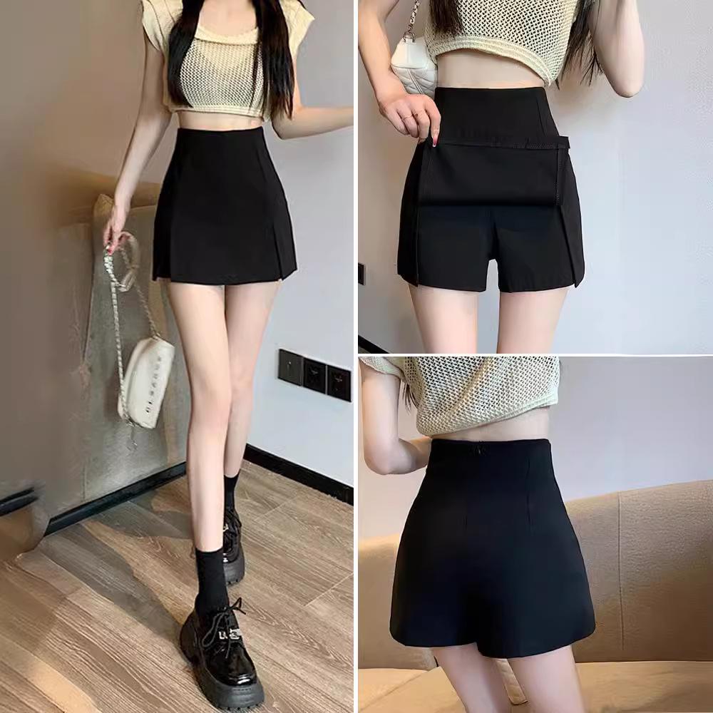

2024 Summer Black A-Line High Waist Skort - Slimming Design for Women Extra Small