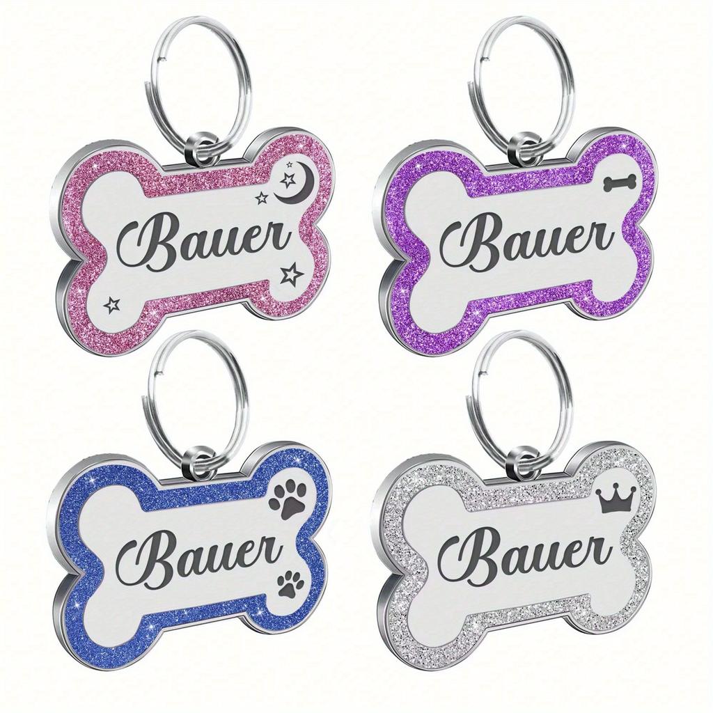 Custom Dog Tags Pendant, Personalised Cat Dog Puppy Pet ID Name Pendants, Collar Tag Pendant Pet Accessories Bone Glitter Pendant