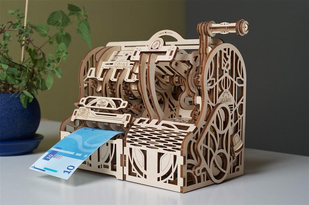 Ugears Cash Register 70136 Wooden Puzzle Piggy Bank No Glue or Tools Required 3D Puzzle with Assembly Instructions